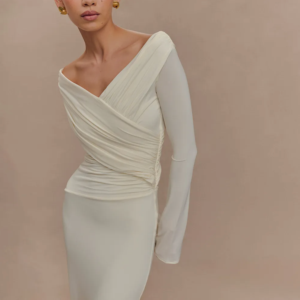 Dames Elegante Maxi Jurk met V-Hals en Geplooide Taille | Galora