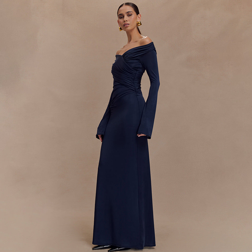 Dames Elegante Maxi Jurk met V-Hals en Geplooide Taille | Galora