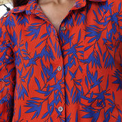 Dames Oranje Set Met Blad Palm Print | Tweedelige Blouse En Short Set Voor Zomer & Vakantie | Gamza