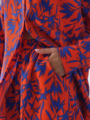 Dames Oranje Set Met Blad Palm Print | Tweedelige Blouse En Short Set Voor Zomer & Vakantie | Gamza