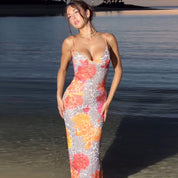 Dames Luchtige Bloemen Panter Print Slim Fit Slip Maxi Jurk | Gandrea