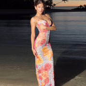 Dames Luchtige Bloemen Panter Print Slim Fit Slip Maxi Jurk | Gandrea