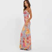 Dames Luchtige Bloemen Panter Print Slim Fit Slip Maxi Jurk | Gandrea