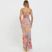 Dames Luchtige Bloemen Panter Print Slim Fit Slip Maxi Jurk | Gandrea