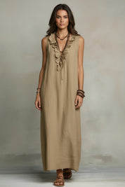 Dames Luchtige Maxi Jurk met Ruches | Comfortabele Boho Zomer Jurk met Relaxte Pasvorm | Ganoah
