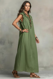 Dames Luchtige Maxi Jurk met Ruches | Comfortabele Boho Zomer Jurk met Relaxte Pasvorm | Ganoah