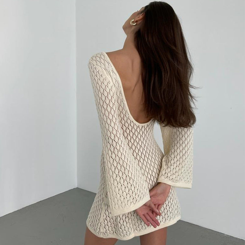 Dames Luchtig Gebreide Mini Jurk met Opengewerkt Design | Perfect voor de Zomer en Strand | Ganorcia