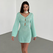 Dames Luchtig Gebreide Mini Jurk met Opengewerkt Design | Perfect voor de Zomer en Strand | Ganorcia