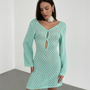 Dames Luchtig Gebreide Mini Jurk met Opengewerkt Design | Perfect voor de Zomer en Strand | Ganorcia