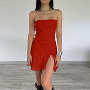 Dames Strapless Kant Mini Jurk | Elegante Aansluitende Tube Jurk met Split Detail | Gansella