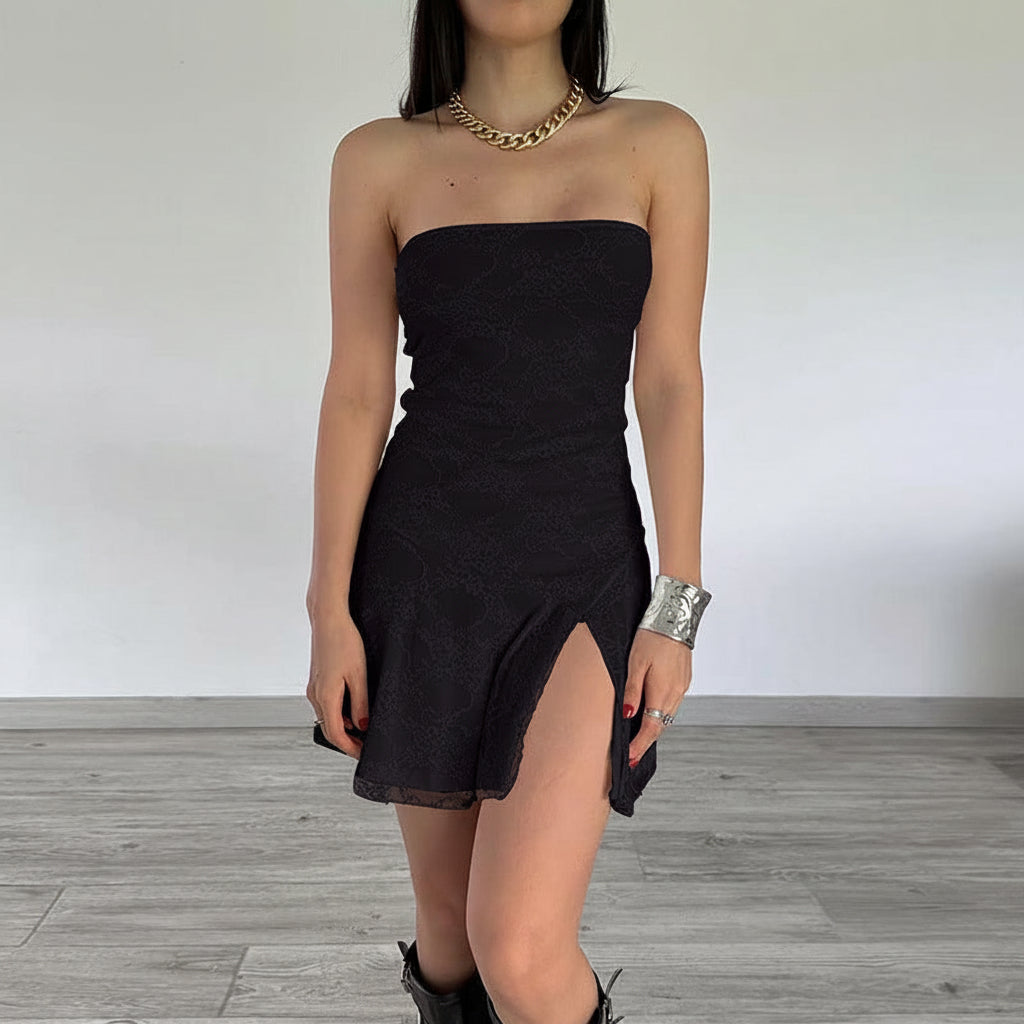 Dames Strapless Kant Mini Jurk | Elegante Aansluitende Tube Jurk met Split Detail | Gansella