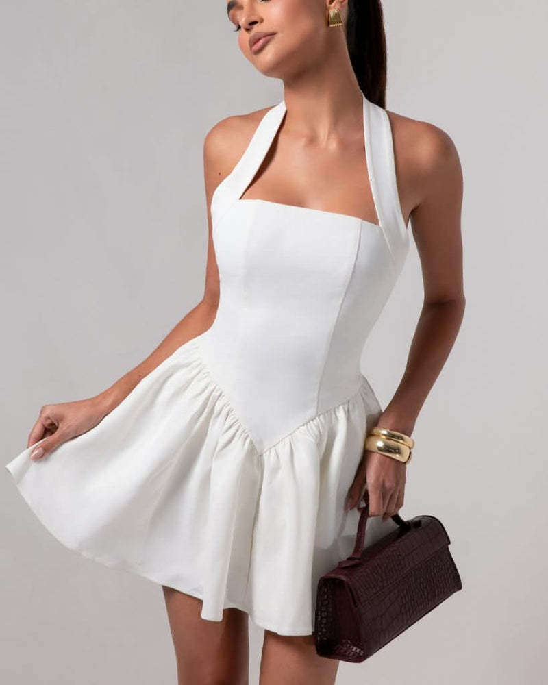 Dames Halter Mini Jurk met Ruffles | Elegante Getailleerde Zomerjurk met Speelse Rok | Garda