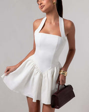Dames Halter Mini Jurk met Ruffles | Elegante Getailleerde Zomerjurk met Speelse Rok | Garda