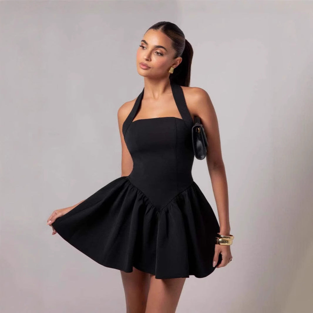 Dames Halter Mini Jurk met Ruffles | Elegante Getailleerde Zomerjurk met Speelse Rok | Garda