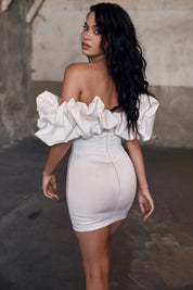 Dames Strapless Jurk met Statement Ruches | Strakke Luxe Mini Jurk | Garita