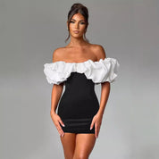 Dames Off-Shoulder Mini Jurk met Ruches | Strakke Luxe Corset Jurk | Garoline