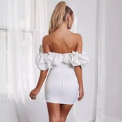 Dames Off-Shoulder Mini Jurk met Ruches | Strakke Luxe Corset Jurk | Garoline