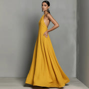 Dames Luchtige Linnen Look Halter Maxi Jurk | Fashion Basic | Garusia