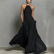 Dames Luchtige Linnen Look Halter Maxi Jurk | Fashion Basic | Garusia