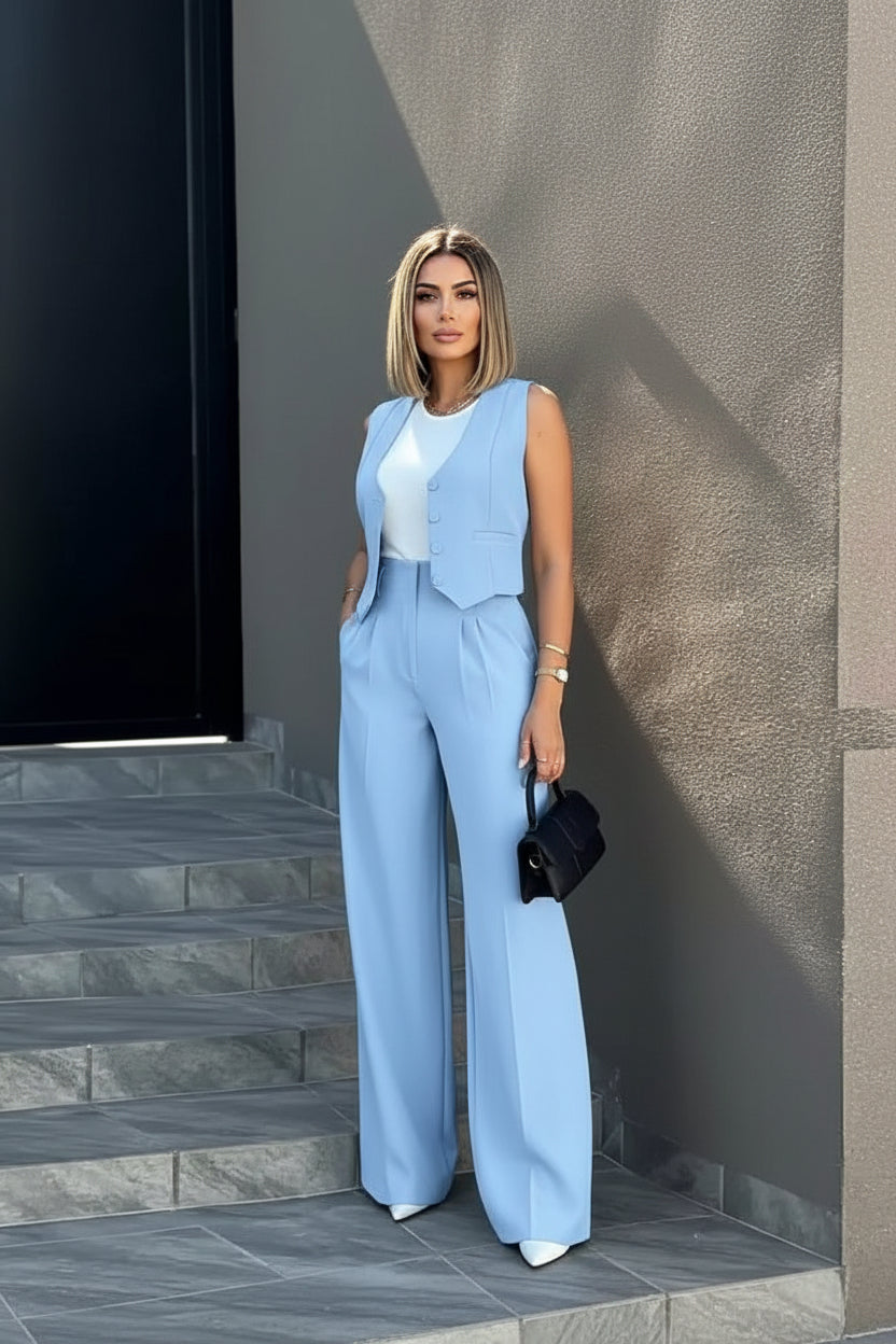 Dames Elegante 2-Delige Set Met Gilet En Wide Leg Broek | Voor Werk & Casual Chic Looks | Gasarina