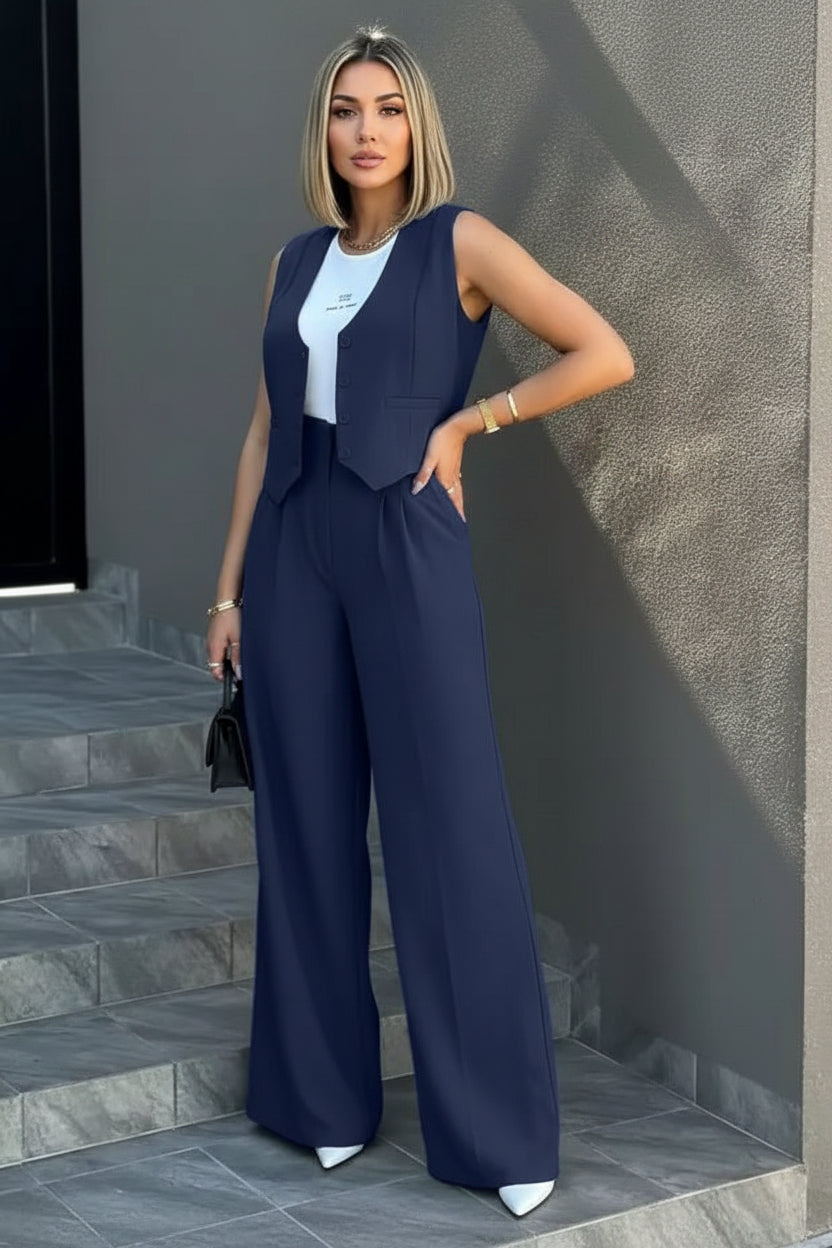 Dames Elegante 2-Delige Set Met Gilet En Wide Leg Broek | Voor Werk & Casual Chic Looks | Gasarina