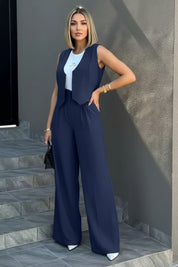 Dames Elegante 2-Delige Set Met Gilet En Wide Leg Broek | Voor Werk & Casual Chic Looks | Gasarina