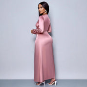 Dames Satijnen Look Maxi Jurk met Lange Mouwen | Slim Fit en Tijdloos Chic | Gasmara