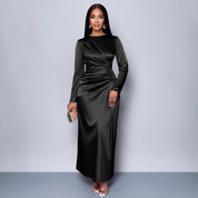 Dames Satijnen Look Maxi Jurk met Lange Mouwen | Slim Fit en Tijdloos Chic | Gasmara