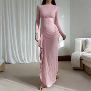 Dames Elegante Maxi Jurk met Plooien en Split | Slim Fit en Tijdloos Chic | Gaszya