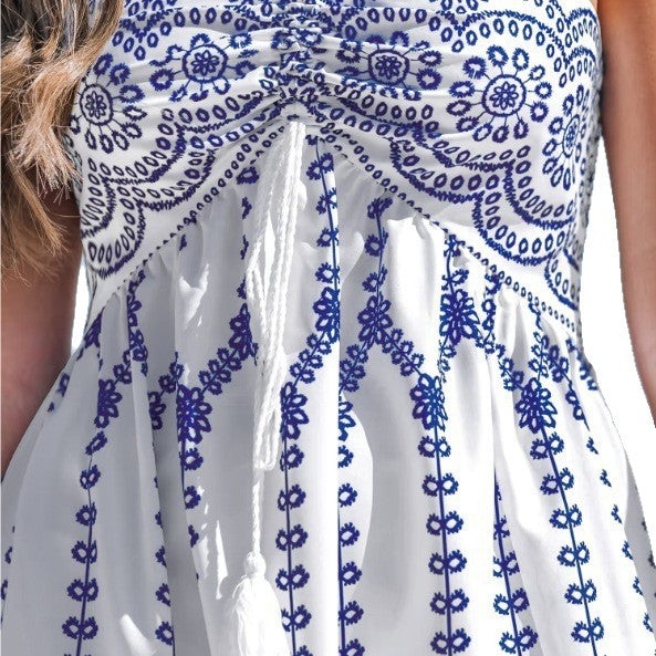 Dames Boho Maxi Jurk met Print en Halterdetail | Luchtig, Vrouwelijk en Perfect voor Zomerse Dagen | Ganisha