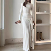 Dames Elegante Maxi Jurk met Plooien en Split | Slim Fit en Tijdloos Chic | Gaszya