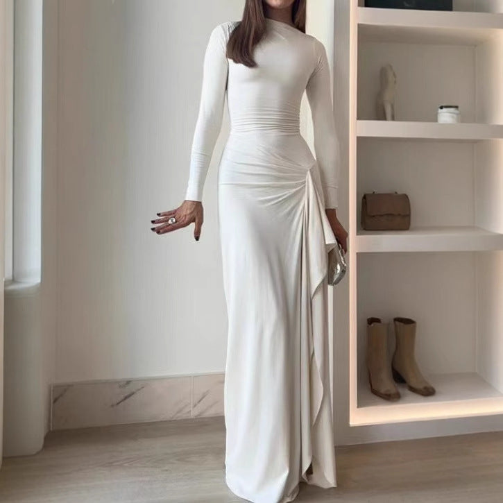 Dames Elegante Maxi Jurk met Plooien en Split | Slim Fit en Tijdloos Chic | Gaszya