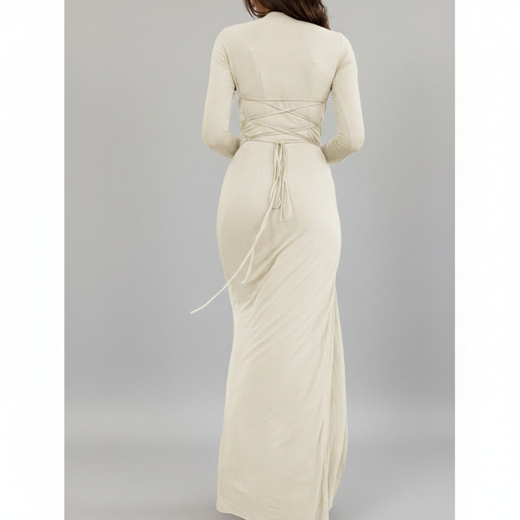 Dames Elegante Maxi Jurk met Plooien en Split | Slim Fit en Tijdloos Chic | Gaszya