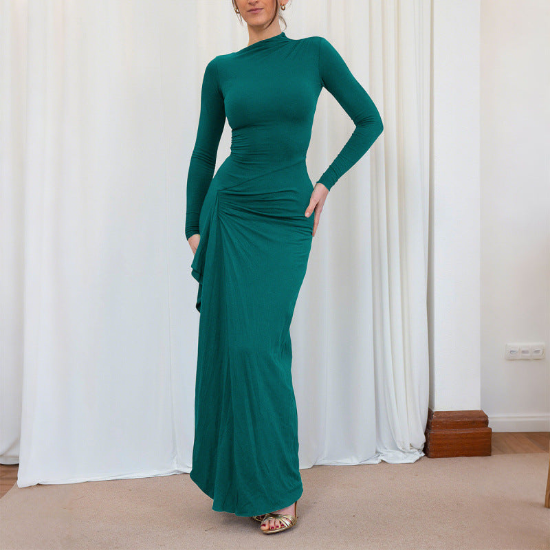 Dames Elegante Maxi Jurk met Plooien en Split | Slim Fit en Tijdloos Chic | Gaszya
