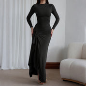Dames Elegante Maxi Jurk met Plooien en Split | Slim Fit en Tijdloos Chic | Gaszya