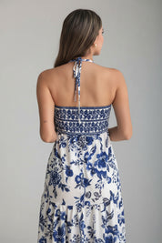 Dames Boho Maxi Jurk met Print en Halterdetail | Luchtig, Vrouwelijk en Perfect voor Zomerse Dagen | Ganisha