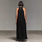 Dames Elegante Maxi Jurk met Halterhals en Ruffle Details | Gazandra