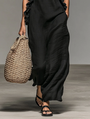 Dames Elegante Maxi Jurk met Halterhals en Ruffle Details | Gazandra