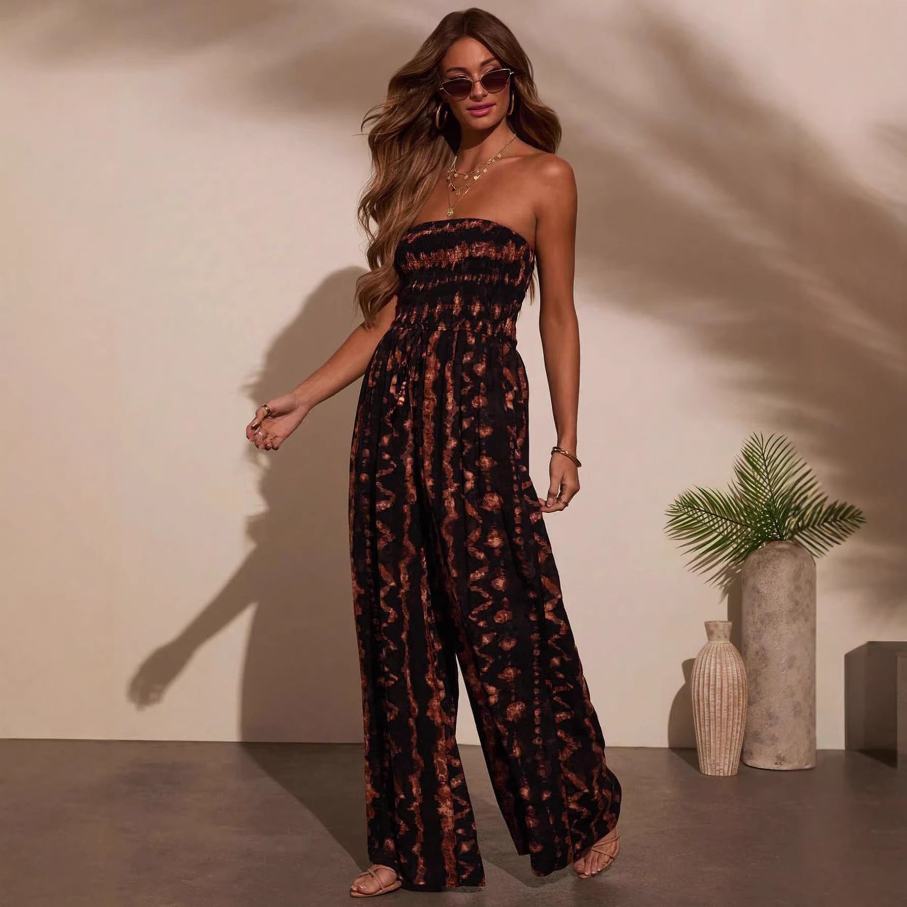 Dames Bohemian Tie-Dye Jumpsuit met Wijde Pijpen | Luchtige Eyecatcher | Gelaisa