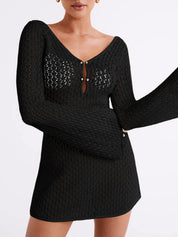 Dames Gehaakte Strand Jurk | Sexy Crochet Cover-Up met Lange Mouwen en V-Hals | Gelila