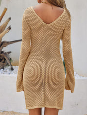 Dames Gehaakte Strand Jurk | Sexy Crochet Cover-Up met Lange Mouwen en V-Hals | Gelila