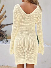 Dames Gehaakte Strand Jurk | Sexy Crochet Cover-Up met Lange Mouwen en V-Hals | Gelila