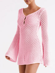 Dames Gehaakte Strand Jurk | Sexy Crochet Cover-Up met Lange Mouwen en V-Hals | Gelila