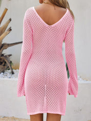 Dames Gehaakte Strand Jurk | Sexy Crochet Cover-Up met Lange Mouwen en V-Hals | Gelila