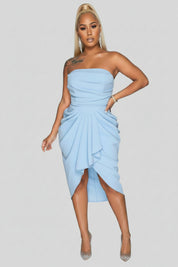 Dames Zomerse Elegante Strapless Geplooide Midi Jurk | Gemina