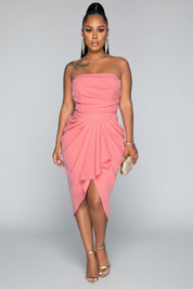 Dames Zomerse Elegante Strapless Geplooide Midi Jurk | Gemina