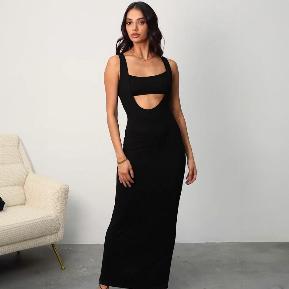 Dames Zwarte Cut-Out Maxi Jurk | Elegante Slim Fit Statement Dress | Genevieve