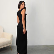 Dames Zwarte Cut-Out Maxi Jurk | Elegante Slim Fit Statement Dress | Genevieve