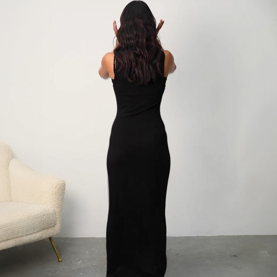 Dames Zwarte Cut-Out Maxi Jurk | Elegante Slim Fit Statement Dress | Genevieve