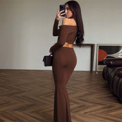 Dames Elegante Tweedelige Set met Off-Shoulder Top en Maxi Rok | Trendy en Slim Fit | Genoa